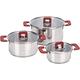 Amazon Basics 3-Piece Stainless Steel Space Saving Induction Cookware Set - Casserole with Stackable Lid, Soft Touch Handle - 16/20/24 cm, 14.56 inches
