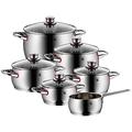 WMF 774066380 Quality One Set of 6 Polished Cromargan Stainless Steel Saucepans with Glass Lid, Suitable for Induction, Steam Opening, Uncoated