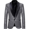 Leader of the Beauty Mens Shawl Lapel Sequin Prom Jacket One Button Casual Coat Slim Fit Suit Blazer Wedding Prom Tuxedo 52 chest/46waist Grey