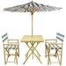 Bay Isle Home™ Sinta Bamboo 3 Piece Bistro Set w/ Umbrella in White/Blue | 29.5 H x 31.5 W x 31.5 D in | Outdoor Furniture | Wayfair