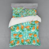 East Urban Home Underwater World Little Mermaid Girls Friends Seahorse Fish Shells Duvet Cover Set Microfiber in Blue/Green/Yellow | Wayfair