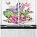 East Urban Home 2 Piece Plant Watercolor Colorful Spring Time Arrangement of Tropical Flowers & Butterflies Kitchen Curtain Set | Wayfair