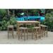 Arlmont & Co. Drusilla 9 Piece Teak Bar Height Outdoor Dining Set Wood/Teak in Brown/White | 42 H x 59 W x 59 D in | Wayfair