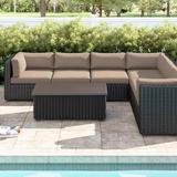 Wade Logan® Ayomikun 7 Piece Rattan Sectional Seating Group w/ Cushions Synthetic Wicker/All - Weather Wicker/Wicker/Rattan in Brown | Outdoor Furniture | Wayfair