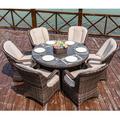 Lark Manor™ Algird Round - Person 7 Piece 53" Long Outdoor Dining Set w/ Cushion Glass/Wicker/Rattan in Brown | 28.35 H x 53.15 W x 53.15 D in | Wayfair