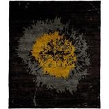 96 W in Rug - Isabelline One-of-a-Kind Yockey Hand-Knotted Tibetan Black/Yellow 8' Round Wool Area Rug Wool | Wayfair