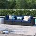 Lark Manor™ Anishia 89.5" Wide Outdoor Wicker Patio Sofa w/ Cushions All - Weather Wicker/Wicker/Rattan in Blue | 27 H x 89.5 W x 31.5 D in | Wayfair