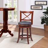 Charlton Home® Westerfield Swivel Bar Stool Wood/Upholstered/Leather in Black/Brown | 37.5 H x 18 W x 19.5 D in | Wayfair