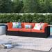 Lark Manor™ Anishia 89.5" Wide Outdoor Wicker Patio Sofa w/ Cushions All - Weather Wicker/Wicker/Rattan in Red/Orange | Wayfair