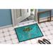 World Menagerie Welcome Palm Tree on Indoor/Outdoor Door Mat Rubber in Green/White/Blue | 2' x 3' | Wayfair 8711JMAT