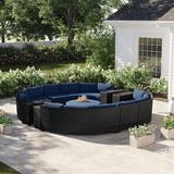 Lark Manor™ Anastase 11 Piece Sectional Seating Group w/ Cushions Synthetic Wicker/All - Weather Wicker/Wicker/Rattan in Blue | Outdoor Furniture | Wayfair