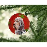 The Holiday Aisle® Otterhound Snowflakes Holiday Hanging Figurine Ornament Ceramic/Porcelain in Blue/Red | 3 H x 3 W x 0.25 D in | Wayfair