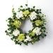 Rosecliff Heights Hydrangea Silk Wreath Silk in Green/White | 30 H x 30 W x 5 D in | Wayfair BFE8F919AE364AA58EA0B01AC6206E61