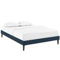 Ebern Designs Tessie Bed Frame w/ Squared Tapered Legs Wood/Upholstered/Polyester in Blue | 13 H x 57.5 W x 80.5 D in | Wayfair