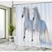 East Urban Home Winter Galloping Noble Horses on Snow Field Purity Symbol Animals Equestrian Theme Shower Curtain Set | 69 H x 105 W in | Wayfair