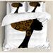 Bungalow Rose African Face Profile Silhouette Woman w/ Headscarf Tribal Art Folk Elements Duvet Cover Set Microfiber in Black/Brown/White | Wayfair