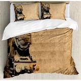 East Urban Home Steam Engine Antique Old Iron Train Duvet Cover Set Microfiber in Brown/White | Queen | Wayfair nev_22392_queen