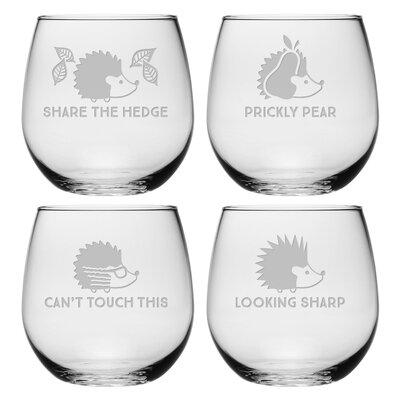 Winston Porter Iminzat Hedgehog Humor 4 Piece 17 oz. Stemless Wine Glass Set Glass, Size 3.87 H x 3.87 W in | Wayfair WAY-0222-2551-4