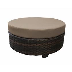 River Brook Round Outdoor Ottoman w/ Cushion Wicker/Rattan in Brown kathy ireland Homes & Gardens by TK Classics | Wayfair KI043B-CTRND-WHEAT