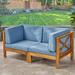 Highland Dunes 60.5" Wide Loveseat w/ Cushions Wood/Natural Hardwoods in Brown/White, Size 26.5 H x 60.5 W x 30.25 D in | Outdoor Furniture | Wayfair