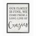 Gracie Oaks Family Of Crazies Funny Wood Texture Word Design - Textual Art Print on Canvas in Gray | 20 H x 16 W x 1.5 D in | Wayfair