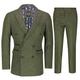 Mens 3 Piece Double Breasted Suit Smart Tailored Fit Vintage Pinstripe Jacket Waistcoat Trouser[SUIT-KYE-GREEN-44]