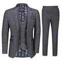 Mens Herringbone Tweed Check 3 Piece Suit Smart Classic 1920s Retro Tailored Fit [SUIT-JULES-GREY-50]