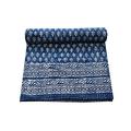 Sophia-Art Indian King Handmade Bohemian Hand Block Print Pure Cotton Bedspread Kantha Stitch Hippie Kantha Bed Spread Reversible Bedcover Throw Quilt (Blue Indigo)