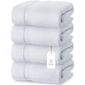 White Classic Luxury Bath Towels Large Pack of 4, Hotel Quality Bathroom Towel Set 137 x 68 cm, White Shower Cotton Towels 4 Pack, Large Thick Plush Bath Towels 700 Gsm For Body, Hair, Pool, White