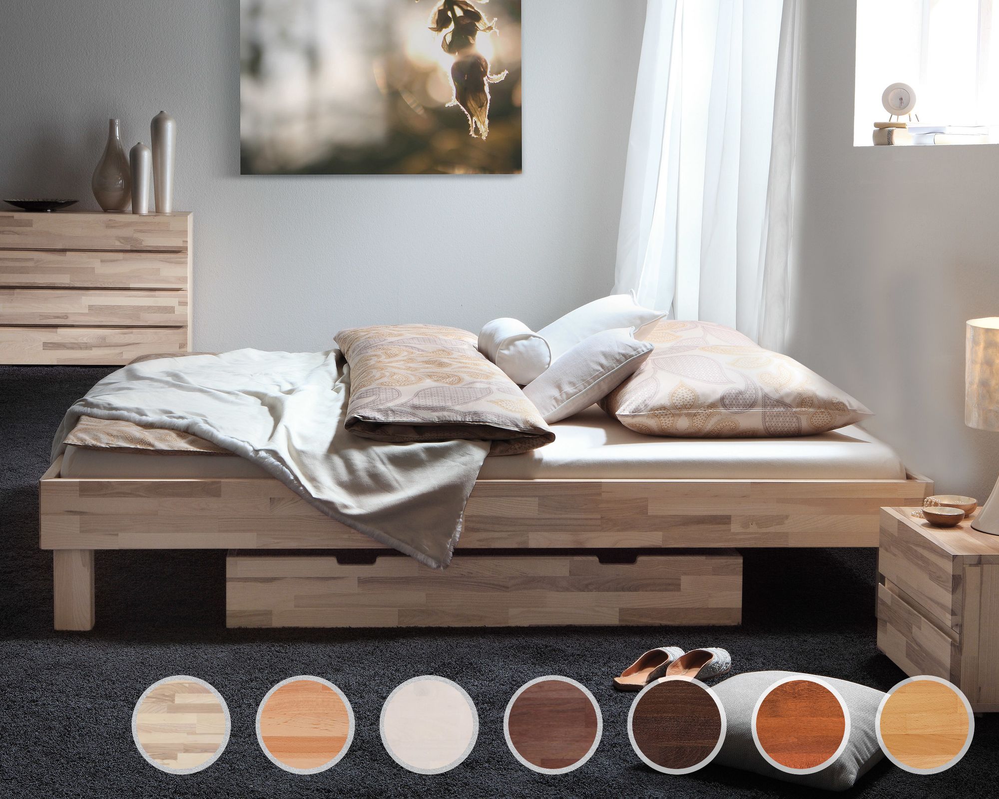 Hasena Wood-Line Massivholzbett Cantu 100x200 cm Buche schoko 20 cm