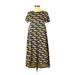 Lularoe Casual Dress - High/Low High Neck Short Sleeve: Yellow Color Block Dresses - Women's Size 2X-Small