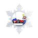The Holiday Aisle® Personalized Friendly Folks Cartoon Snowflake Race Car Driver, Indy Christmas Holiday Shaped Ornament Plastic in Blue/Red | Wayfair