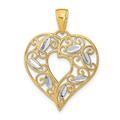 20mm 14ct Two tone Gold Love Heart Pendant Necklace Cut out With Filigree and Wht Sparkle Cut Leaves (set) Jewelry Gifts for Women