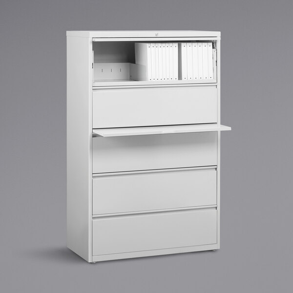 Hirsh Industries 23703 HL8000 Series White Five-Drawer Lateral File Cabinet with Roll Out Binder Storage - 36" x 18 5/8" x 67 5/8"