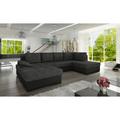 Black/Gray Sectional - Orren Ellis Lubna 125" Wide Sleeper Sectional Faux Leather/Polyester | 36 H x 125 W x 75 D in | Wayfair