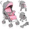 LIONELO Irma Kinderwagen bis 15 kg, Kinderwagen, leichter moderner Kinderwagen mit Liegefunktion, faltbar, große 6-Zoll-Räder, großer Korb, Tasche, Moskitonetz Pink