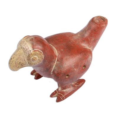 Parakeet,'Ceramic Russet and Beige Bird Decorative Flute from Mexico'