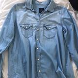 American Eagle Outfitters Tops | American Eagle Boyfriend Top Denim | Color: Blue | Size: S