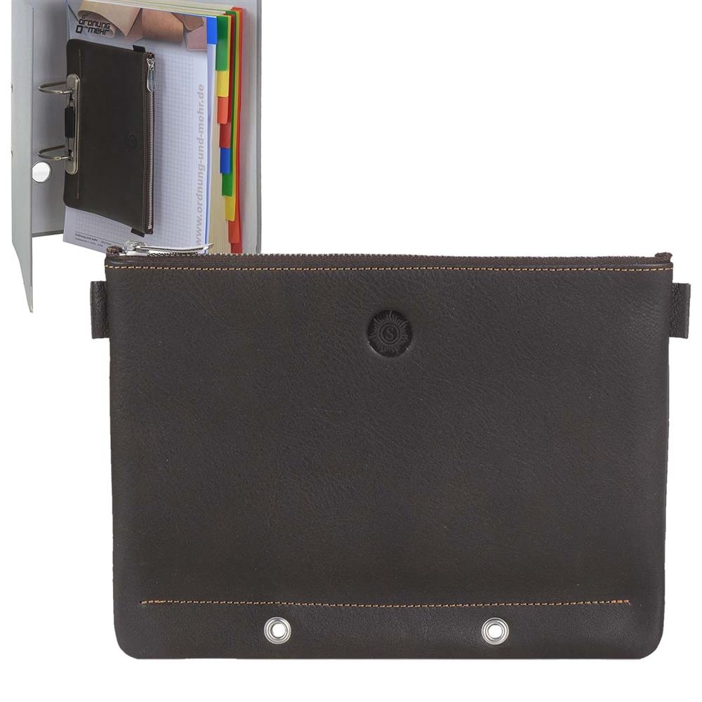 Sonnenleder Stiftetui zum Abheften Leder 21x15cm Federmäppchen mocca braun auch als kleine Banktasche BRENTANO Image