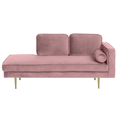 Chaiselongue Rechtsseitig Rosa Samtstoff Metallfüße Modern Mit Zierkissen