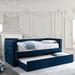Everly Quinn Twin Daybed w/ Trundle Upholstered/Polyester in Blue | 34.25 H x 43 W x 87.63 D in | Wayfair 78667C593F874138A391E1DB00CF0F5C