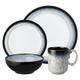 Denby - Halo Dinner Set For 4 - 16 Piece Tableware - Dishwasher Microwave Safe Stoneware Crockery - Reactive Glaze, Black, Grey - 4 x Dinner Plate, 4 x Small Plate, 4 x Cereal Bowl, 4 x Coffee Mugs