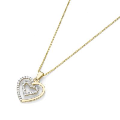 Luigi Merano Kette Anhänger 2 Herzen mit Zirkonia, bicolor, Gold 375 45 cm Hellbraun Damen