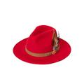 Unisex Fedora Mens & Womens Wool Felt Hat with Suede Band and Feather Decoration (Red, Small)