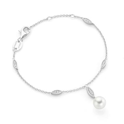 Giorgio Martello Milano Armband mit Muschelkernperlen und Zirkonia, Silber 925 19 Weiss Damen