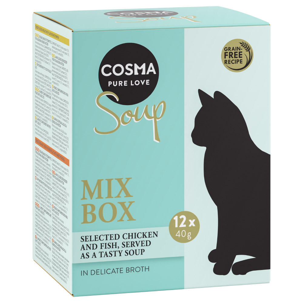 Cosma Soup 48 x 40 g Alimento umido per gatti - Mix: 12 x Tonno, 12 x Salmone, 12 x Pollo, 12 x Tonno & Pollo