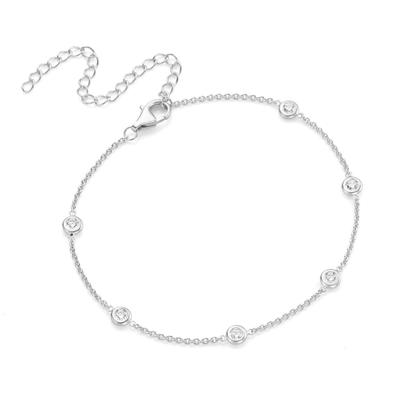 Smart Jewel - Fusskette trendig mit vielen Zirkonia Steinen, Silber 925 Ketten Weiss Damen