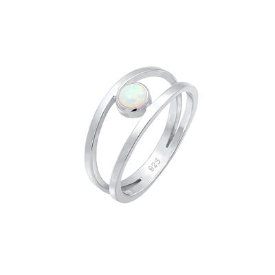 Elli - Bandring Zweireihig Synthetischer Opal 925 Silber Ringe 1 ct Damen