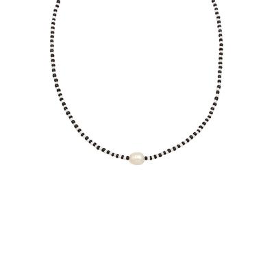 Elli - Barock Perle Glass Beads Schwarz Weiß 925 Silber Ketten Damen