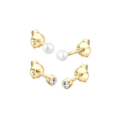 Elli Set Basic Perle Kristalle 925 Silber goldfarben Damen